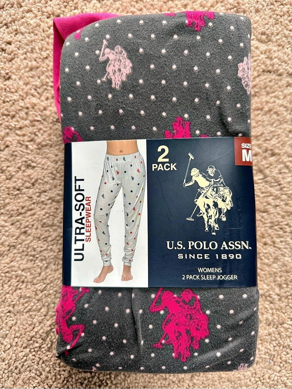 U.S. Polo Assn. Womens 2 Pack Sleep Jogger. Gray & Pink Size Medium- BRAND NEW